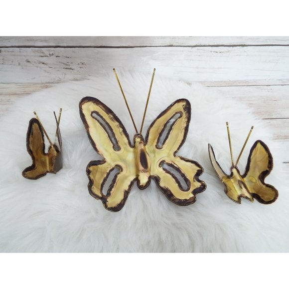 Vintage 70s Metal Butterfly Wall Décor Set of 3 - Picture 1 of 8